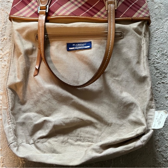 Burberry Blue Label Pink & Maroon Nylon Nova Check Tote - Picture 10 of 10